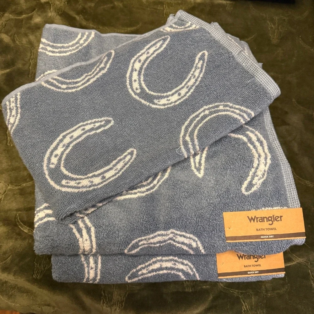 Wrangler Bath Towel Set Unisex OS Blue New Horseshoe Western Cowboy Quick Dry